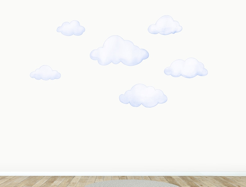 Watercolor Clouds Fabric Wall Decal Set, Kids Room Decals, Cloud Wall Sticker, Nursery Cloud Decor, Removable zdjęcie 5