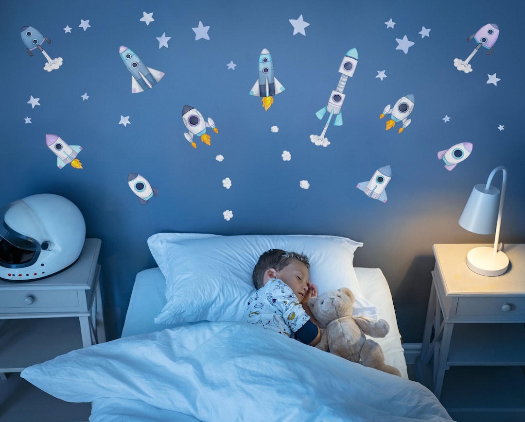 Stickers Muraux Fusée Spatiale Aquarelle Nuit Décor de Chambre d'enfant  Stickers Muraux -  France