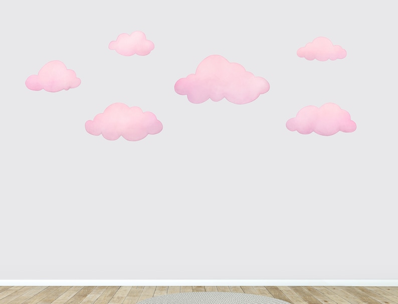 Watercolor Clouds Fabric Wall Decal Set, Kids Room Decals, Cloud Wall Sticker, Nursery Cloud Decor, Removable zdjęcie 7