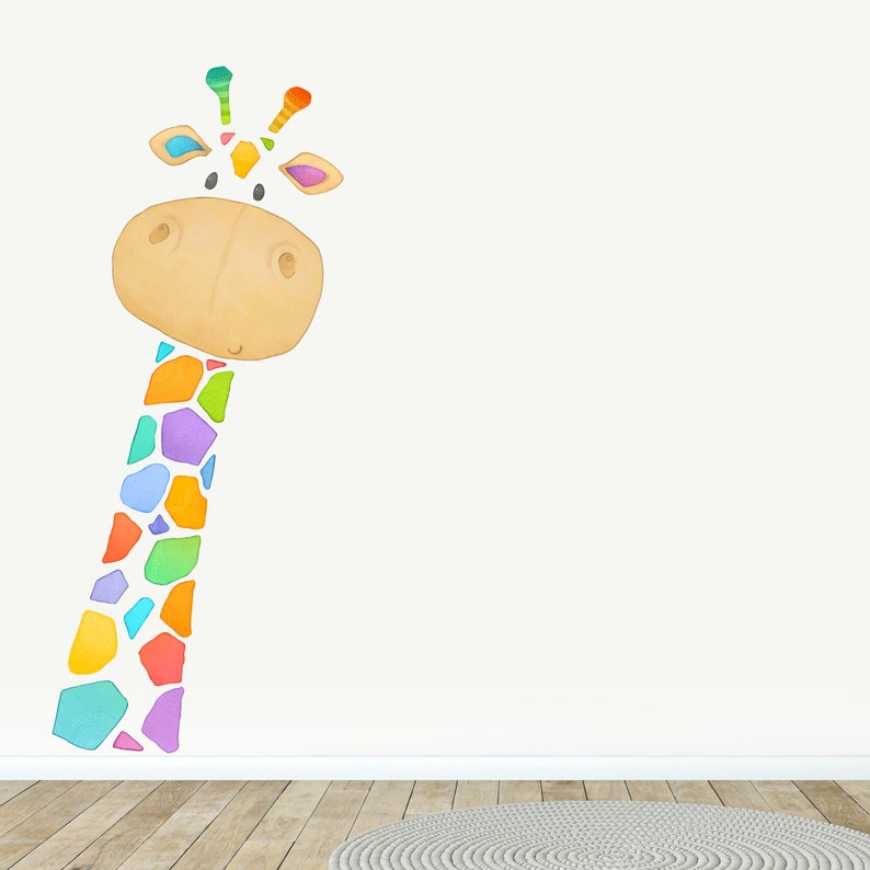 Decalcomania da muro in tessuto giraffa, arredamento per la stanza dell'acquerello per bambini, adesivi murali con animali Arcobaleno