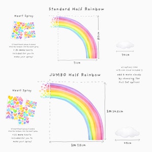 Decalcomania da muro in tessuto spray con cuori arcobaleno Decalcomania acquerello per bambini Adesivi murali immagine 3