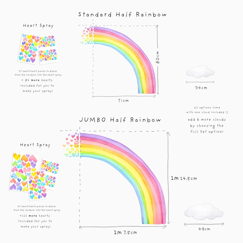Decalcomania da muro in tessuto spray con cuori arcobaleno Decalcomania acquerello per bambini Adesivi murali immagine 3