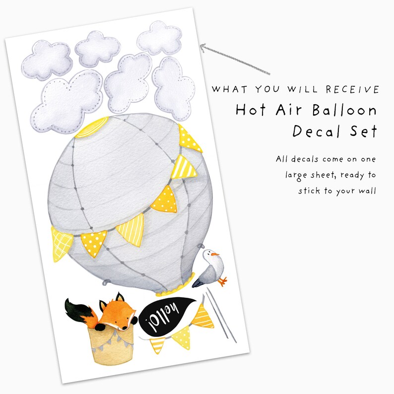 Fabric Wall Decal Fox Balloon Nursery Toddler Watercolour Etsy