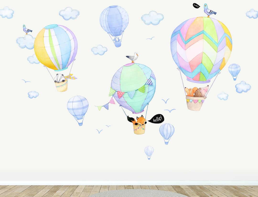 Hot Air Balloons With Woodland Animals Wall Decal Bundle - Peel and ...