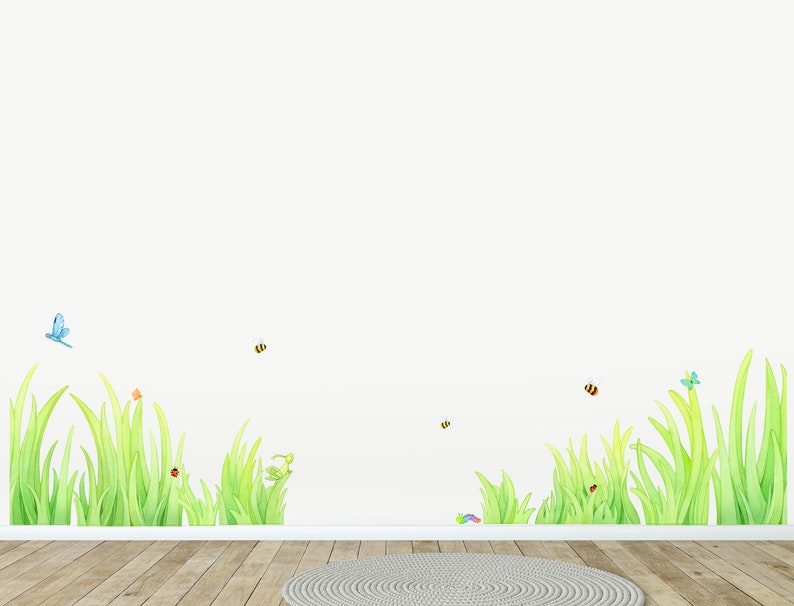 Fabric Wall Decal, Grass Wall Decal, Watercolour Meadow Wall Art, Kids Wall Stickers zdjęcie 2