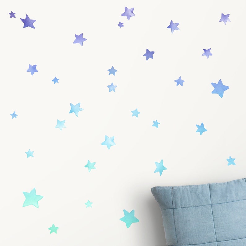 Décalque de mur de tissu d'étoiles d'ombre autocollants de mur d'aquarelle décor de chambre d'enfants image 1