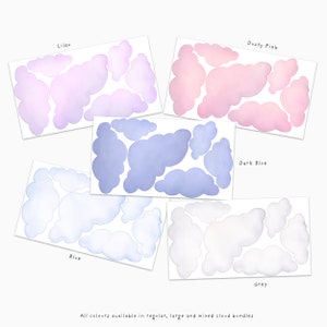 Watercolor Clouds Fabric Wall Decal Set, Kids Room Decals, Cloud Wall Sticker, Nursery Cloud Decor, Removable zdjęcie 4