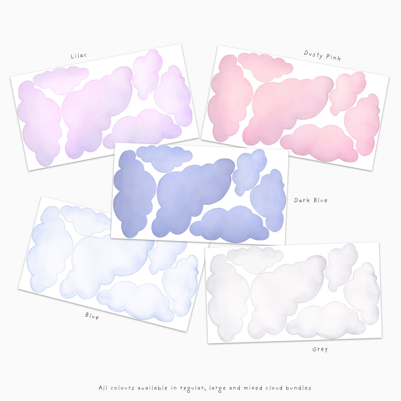 Watercolor Clouds Fabric Wall Decal Set, Kids Room Decals, Cloud Wall Sticker, Nursery Cloud Decor, Removable zdjęcie 4