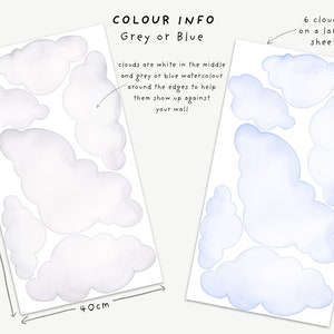 Watercolor Clouds Fabric Wall Decal Set, Kids Room Decals, Cloud Wall Sticker, Nursery Cloud Decor, Removable zdjęcie 6