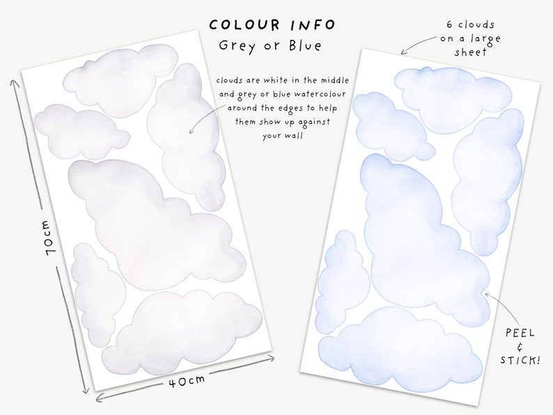 Watercolor Clouds Fabric Wall Decal Set, Kids Room Decals, Cloud Wall Sticker, Nursery Cloud Decor, Removable zdjęcie 6