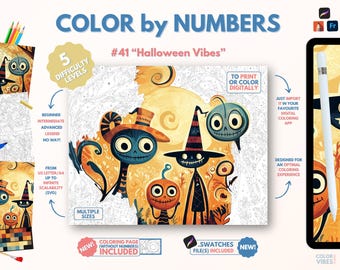 Couleur par numéros pour adultes « Halloween Vibes » / Peinture imprimable par numéros / Pages de coloriage numériques / Procréer / Ipad / Art-thérapie