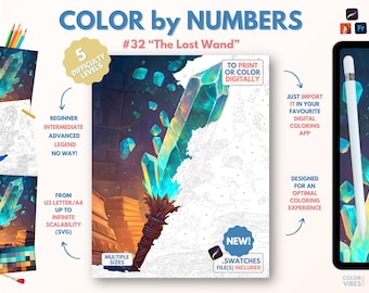 Couleur par numéros pour adultes « The Lost Wand » / Peinture imprimable par numéros / Pages de coloriage numériques / Procréer / Ipad / Art-thérapie