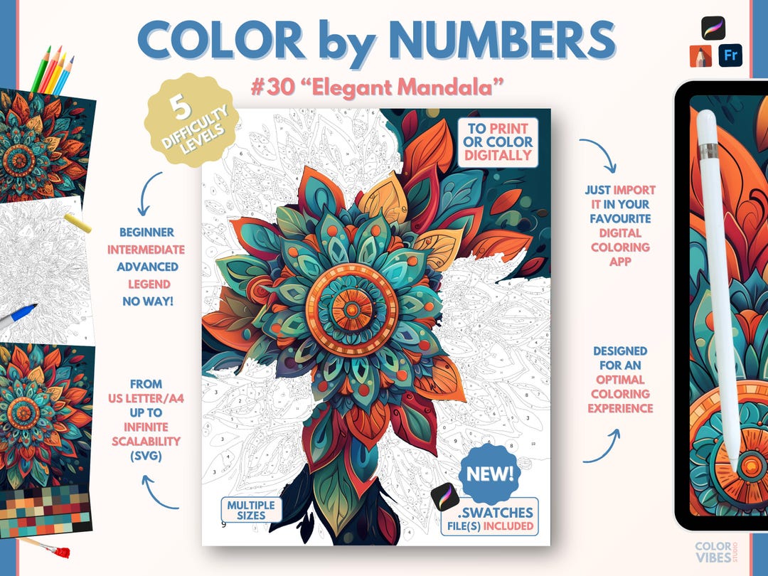 Color by Numbers for Adults "elegant Mandala" / Printable Paint by ...
