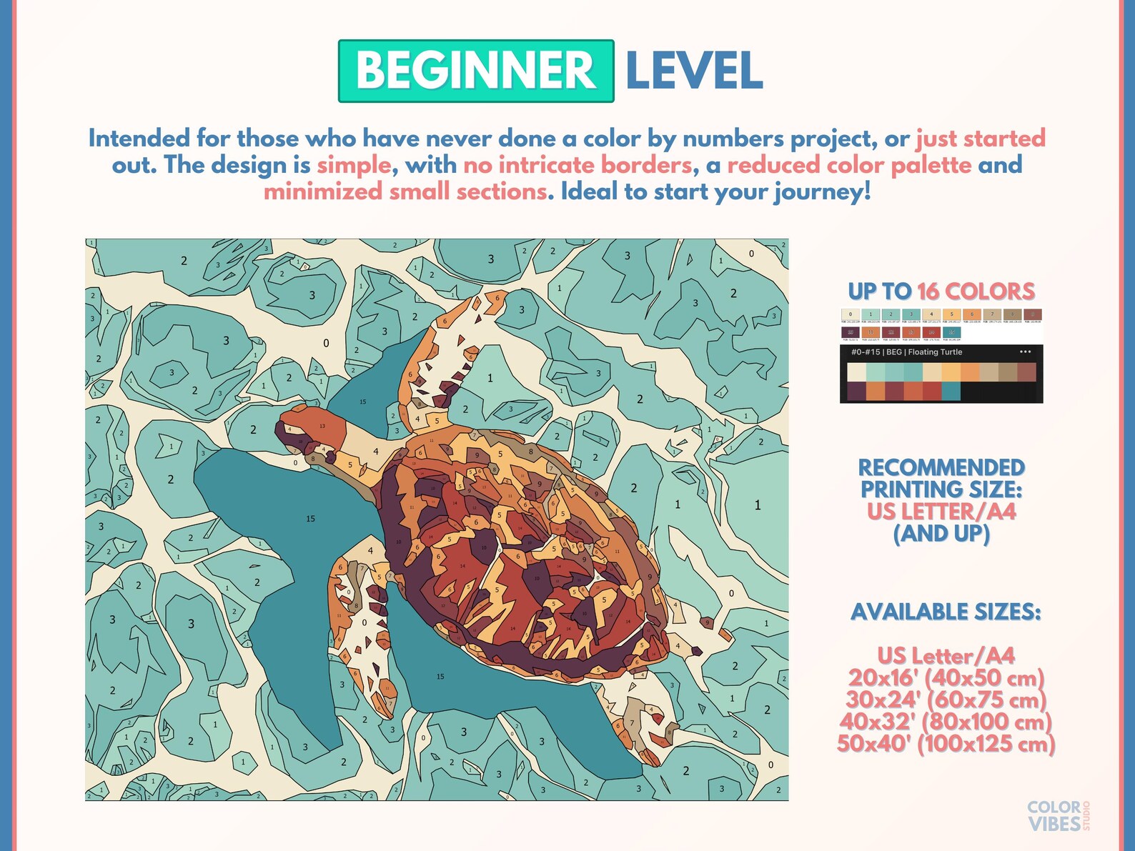 Color by Numbers for Adults “floating Turtle” / Printable Paint by ...