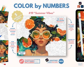 Couleur par numéros pour adultes « Summer Vibes » / Peinture imprimable par numéros / Pages de coloriage numériques / Procréer / Ipad / Art-thérapie