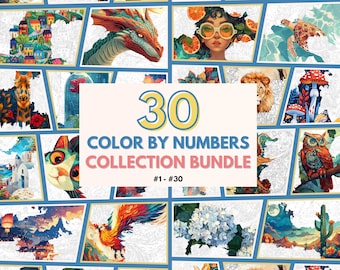 30 x Couleur par numéros pour adultes Bundle / Peinture imprimable par numéros / Pages de coloriage numériques téléchargeables / Procréer / Ipad / Art-thérapie
