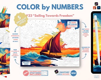 Couleur par numéros pour adultes « Naviguer vers la liberté » / Peinture imprimable par numéros / Pages de coloriage numériques / Procréer / Ipad / Art-thérapie