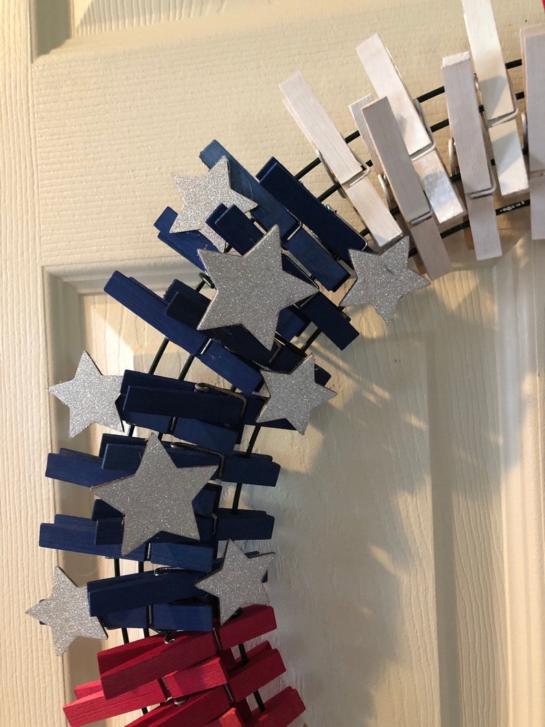 Clothes Pins American Flag Independence Day Patriotic American Flag Wreath Summer Wreath Red White /& Blue Front door Outdoor Wreaths