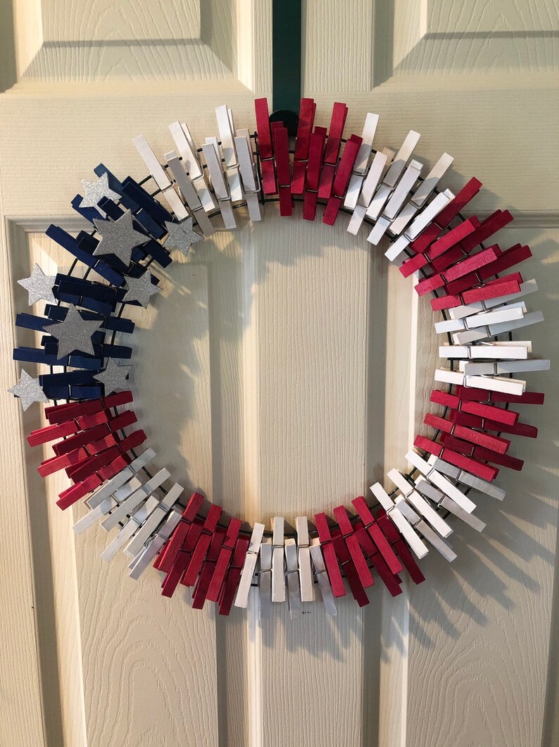 Clothes Pins American Flag Independence Day Patriotic American Flag Wreath Summer Wreath Red White /& Blue Front door Outdoor Wreaths