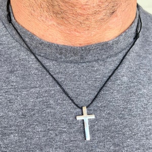Adjustable cord cross necklace men, leather black cord necklace, string necklace, wax necklace, waterproof necklace, matching necklace, Gift