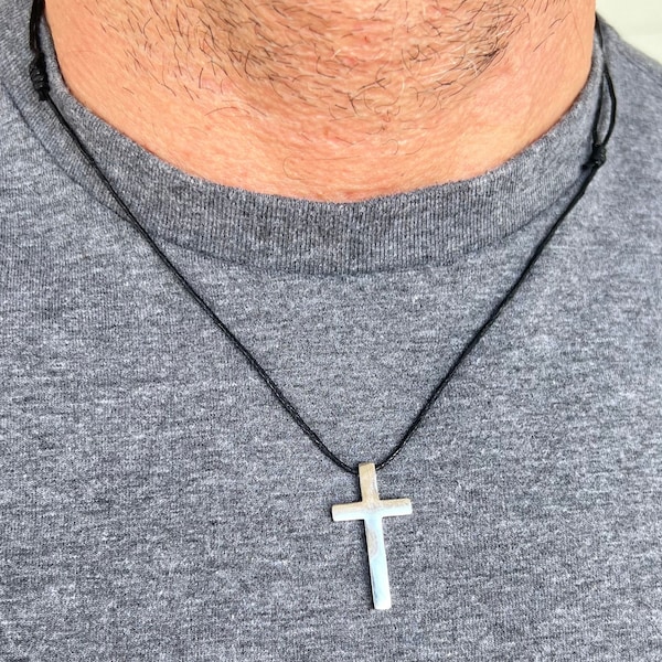 Adjustable cord cross necklace men, leather black cord necklace, string necklace, wax necklace, waterproof necklace, matching necklace, Gift