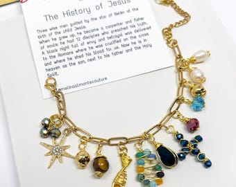 Life Of Jesus Bracelet, Christian Bracelet, Cross Bracelet Women, Charms Bracelet, Religious Catholic Charm Bracelet, Beaded Bracelet