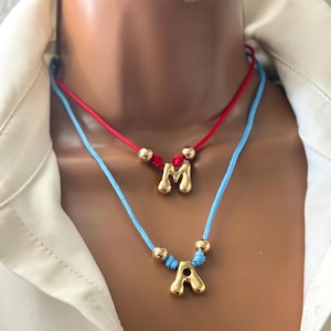 Bubble Letter Necklace, Custom Bubble Initial Necklace, Adjustable Paracord Cord Necklace