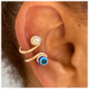 Evil eye ear cuff, Ear cuff no piercing, Gold ear cuff, Evil eye earrings, Ear Climber, Cartilage earrings, Hoop, Double band ear cuff, Gift