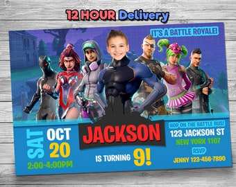 Invitation Fortnite Etsy - fortnite birthday invitation with custom face and free thank you card fortnite invitation fortnite invite battle royal fortnite