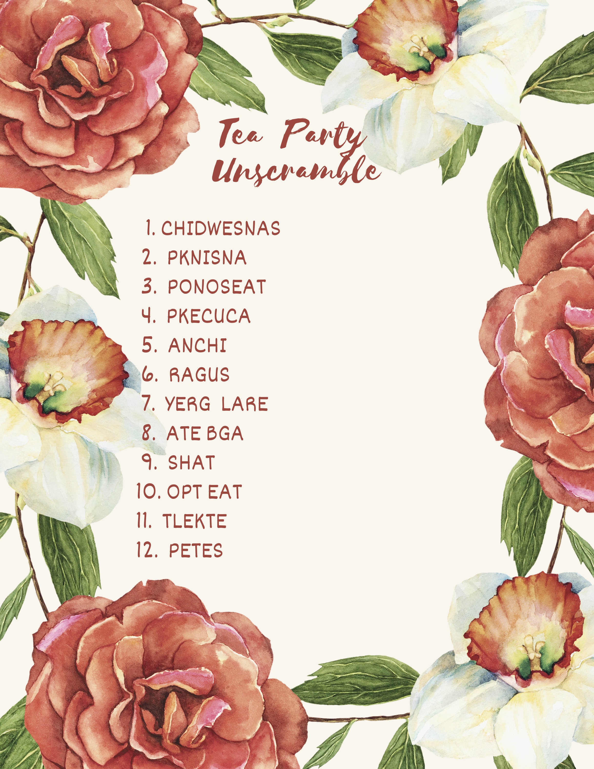 Tea Party Themed Word Search and Tea Party Themed Unscramble Etsy España