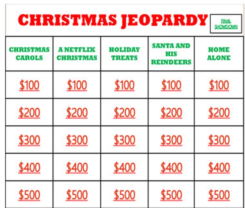 Christmas Jeopardy/ Christmas Trivia Etsy