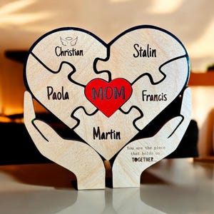 Custom Puzzle Piece Sign for Mom Personalized Family Name Gift Mother’s Day Keepsake Gift from Kids or Spouse
