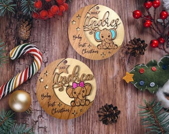 Personalized Baby's First Christmas Ornament, Custom Elephant Keepsake