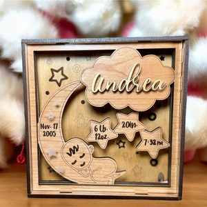 Personalized Newborn Shadow Box with light -  Baby Birth Stats Keepsake -