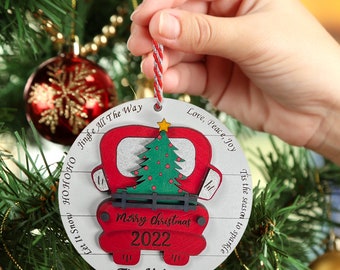 2023 Personalized Red Truck Ornament, Farmhouse Red Truck, Family Ornament, couples ornament, hand painted
