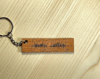 Personalized  Mom Keychain Cherry Wood Mini Keychain - Purse Charm -