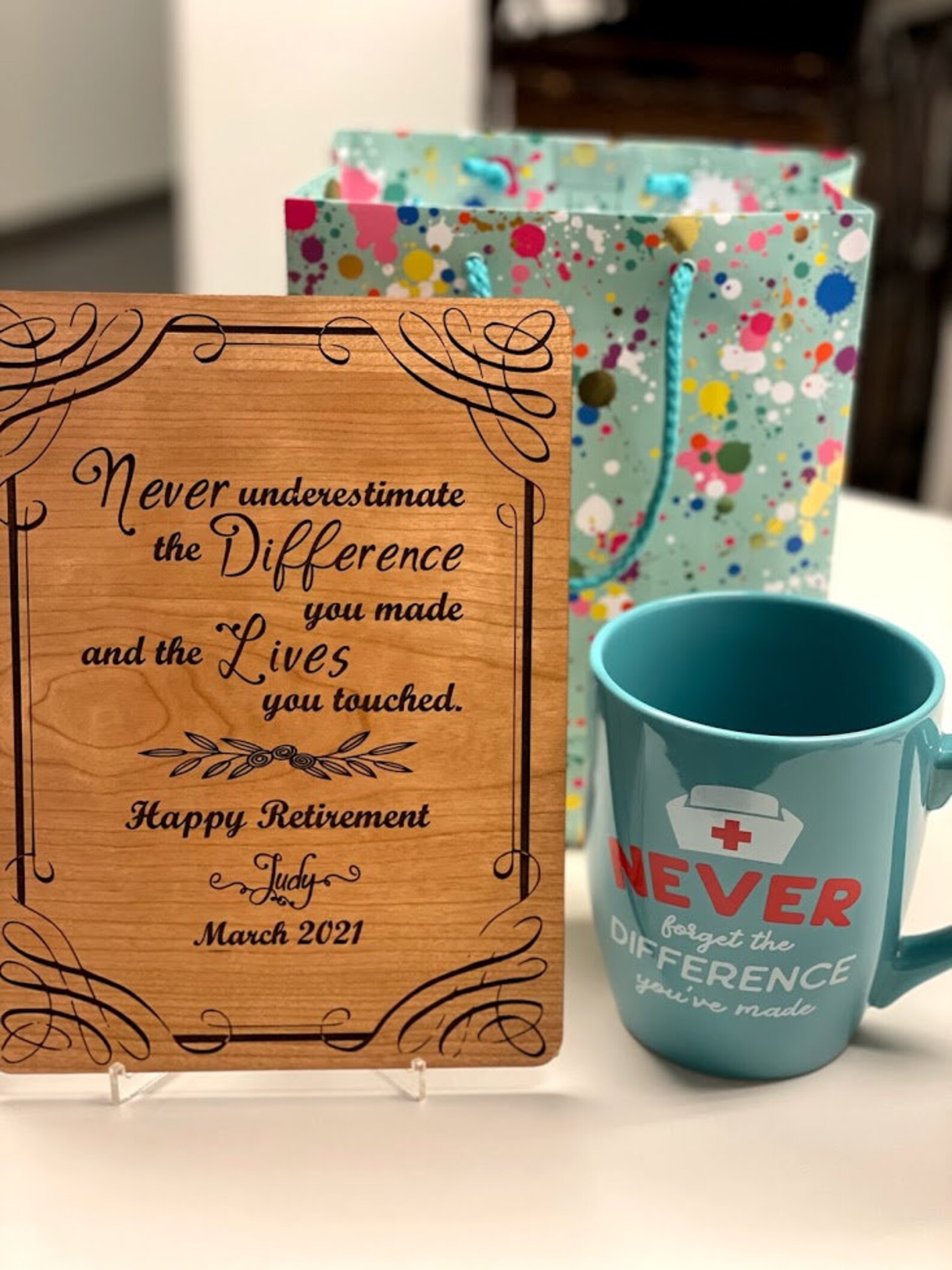 Personalized Retirement Wood Plaque, Beautiful Cherry Wood , Happy