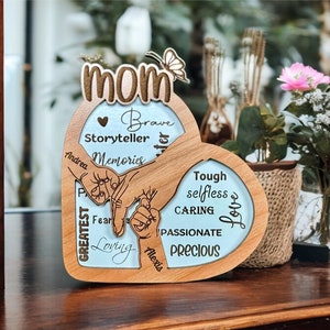 Cadeau personnalisé pour maman, grand-mère, grand-mère, papa - plaque fête des mères - plaque en bois de bouleau, beau cadeau, mains d'enfants