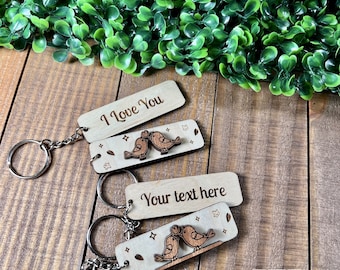 Love Birds keychain - wooden -Laser engraved - gift for her- just because -