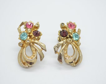 1950's SCREW BACK Earrings, Unique design, Gold tone, Mid century fashion, Elegant earrings, Vintage jewellery, 50's fashion