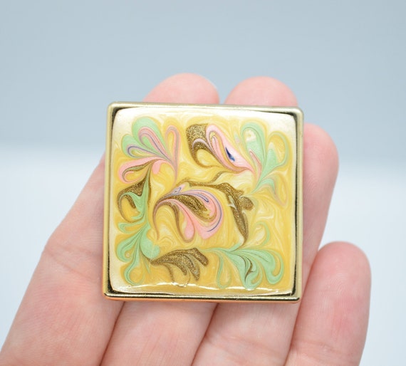 ENAMEL SWIRL, Vintage 1980's, Gold tone, Large Sq… - image 2