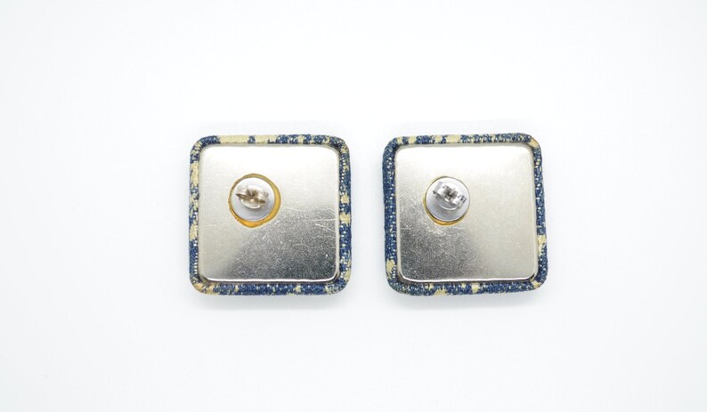 DENIM EARRINGS Retro denim earrings Vintage 1980/'s Fabric earrings Cowgirl Jeans pierced 80/'s fashion Square