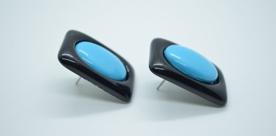 VINTAGE 1980's Black and Blue Rectangle earrings,… - image 3
