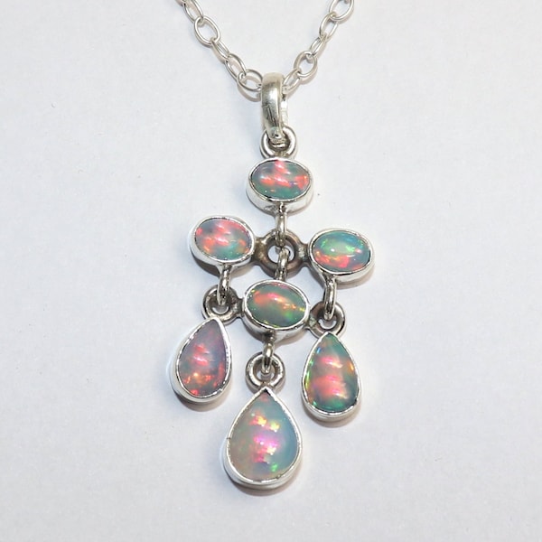 Fire opal pendant with sterling silver - Handmade opal necklace - gift for her