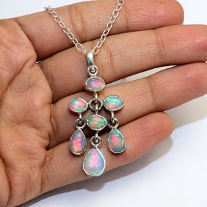 Ethiopian Fire Opal Pendant: 925 Sterling Silver Necklace, 48mm