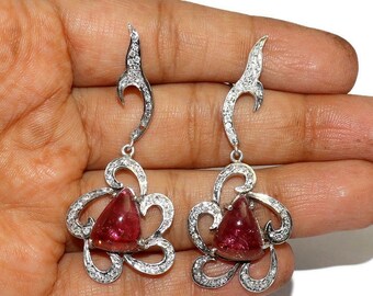 Tourmaline Gemstone Earrings in Sterling Silver: Unique Floral Jewelry