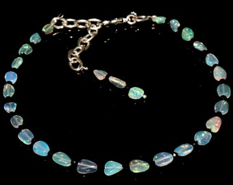 22 TCW 2-3.5 mm Beads 925 sterling silver with Genuine Ethiopian opal Necklace