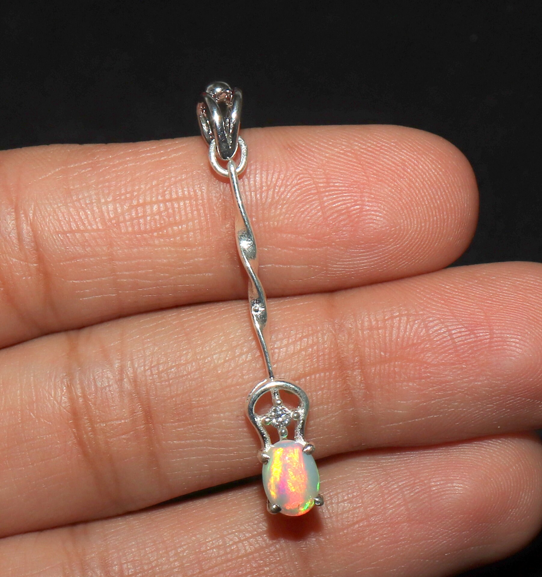 Pendentif En Argent 925 Avec Opale De Feu éthiopienne - Pièce Unique Faite Main, Unisexe