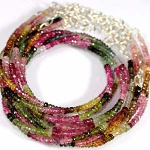 Sterling Silver Multi-Color Tourmaline Beaded Necklace (3mm)