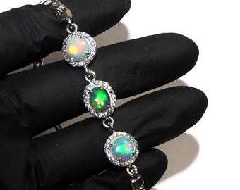 Natural Ethiopian Fire Opal Bracelet - 925 Sterling Silver